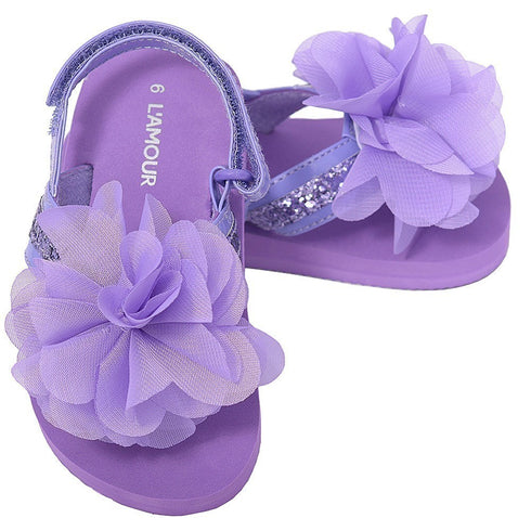 L'Amour Purple Sequin Flower Flip Flop Sandals Toddler Girls 5-10 - SophiasStyle.com